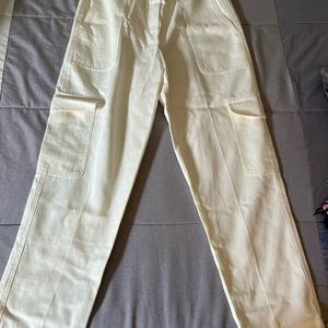 Aritzia Babaton white linen cargo pants